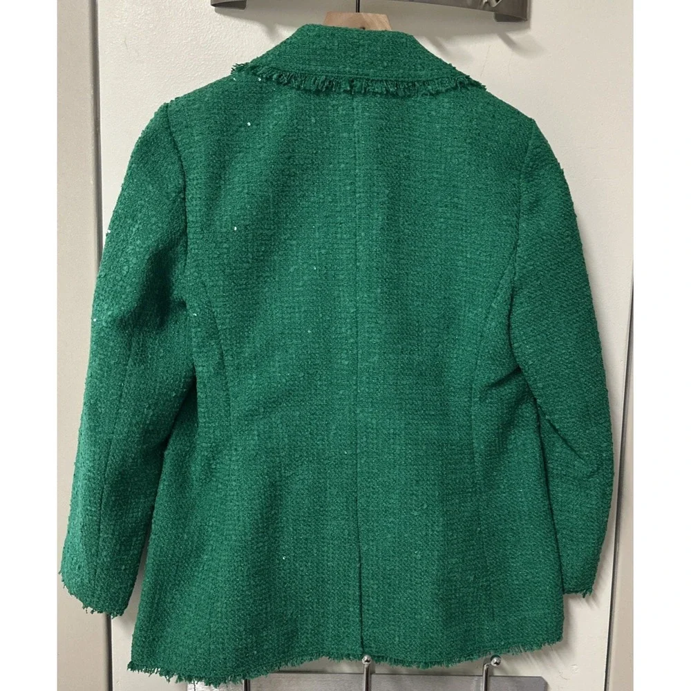 Kate Spade‎ Size 6 Sequin Tinsel Tweed Blazer Double Breasted Tropical Leaf Chic